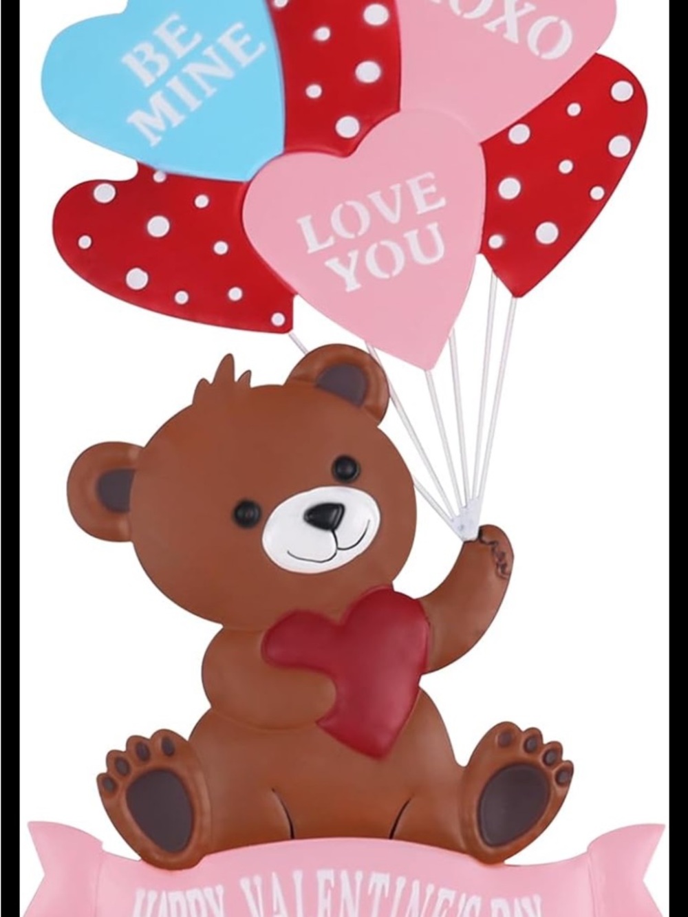 Valentine's Day Bear Yard Stake - Pink & Red Heart Balloons - Picture 2 of 7